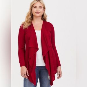 TORRID Red Brushed Ponte Drape Front Cardigan - Size 1